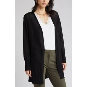 Halogen for Nordstrom Side Slit Sheer Cardigan - Linen Viscose Size S - Black